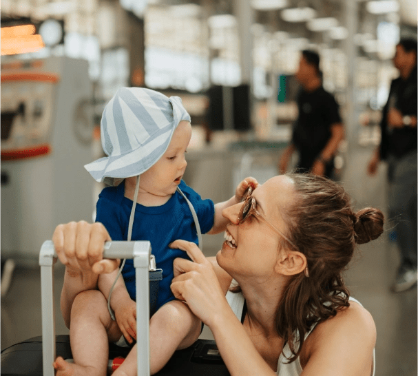 Mother and baby at the airport