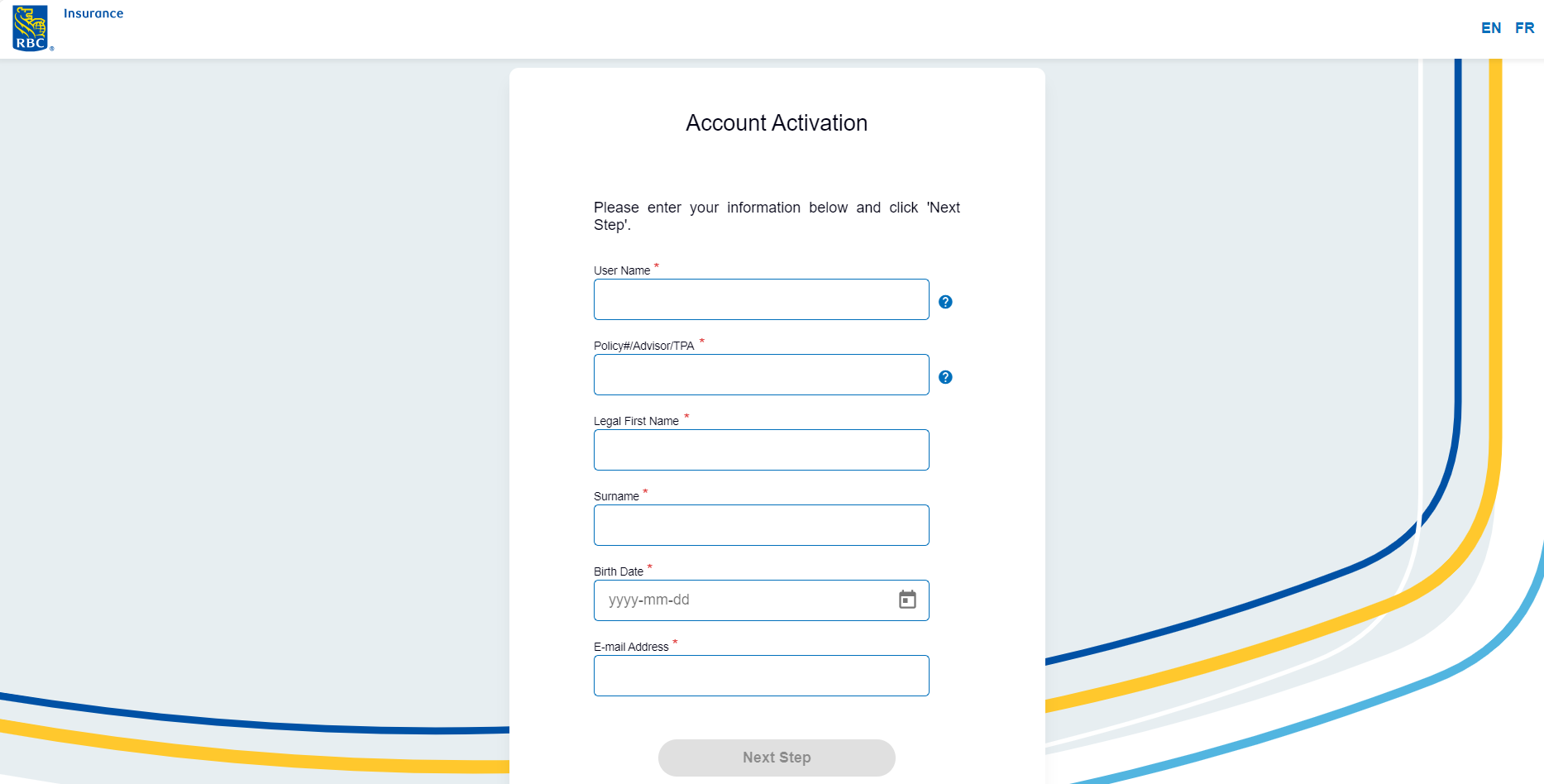 Sample screenshot image of Account Activation for Online Administration showing form to input User name, Plan Sponsor Code, Some personal details, A challenge question and answer, and password